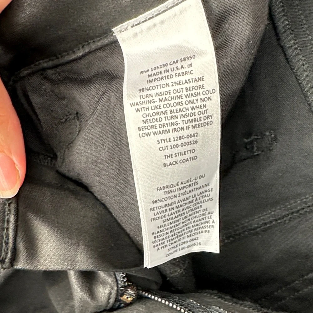 Current/Elliott Stiletto Black Coated Skinny Jeans size 28‎